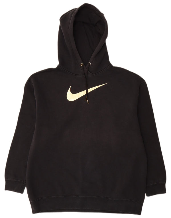 Nike Womens Graphic Oversized Hoodie Jumper UK 10 Small Black Cotton