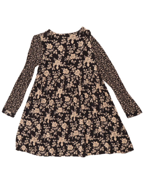 Zara Girls Long Sleeve A-Line Dress 13-14 Years Black Floral