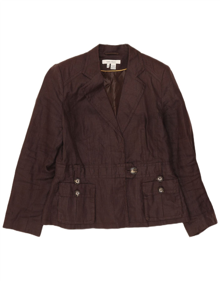 Zara Womens 1 Button Blazer Jacket UK 18 XL Brown Ramie