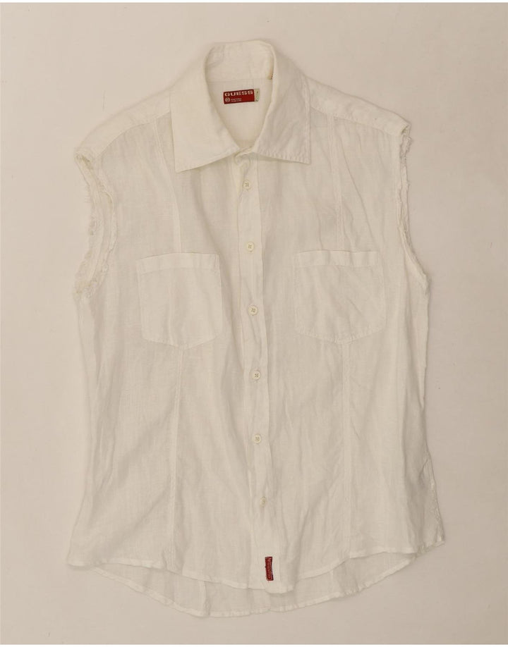 GUESS Womens Sleeveless Shirt UK 16 Large White Vintage Guess and Second-Hand Guess from Messina Hembry 