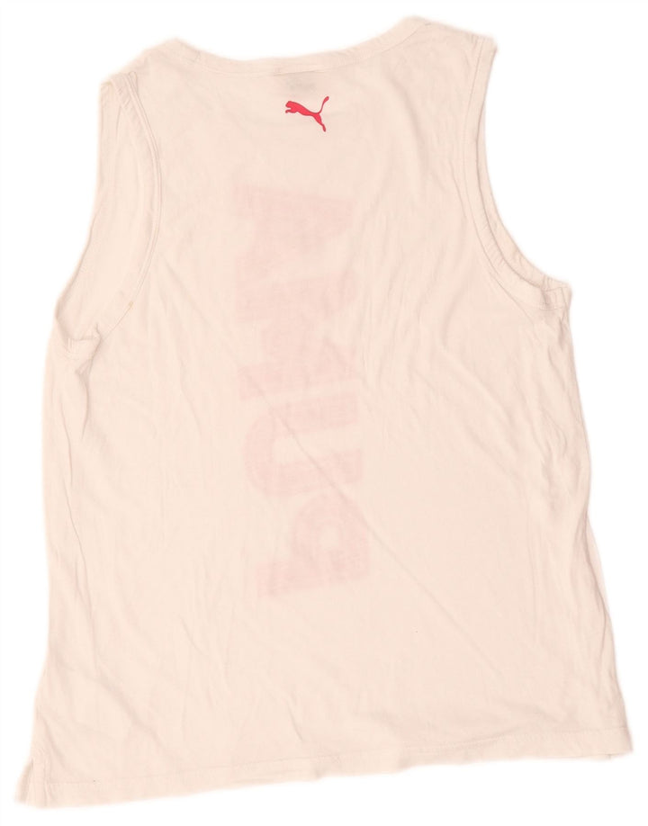 Puma Womens Oversized Graphic Vest Top UK 10 Small White Cotton
