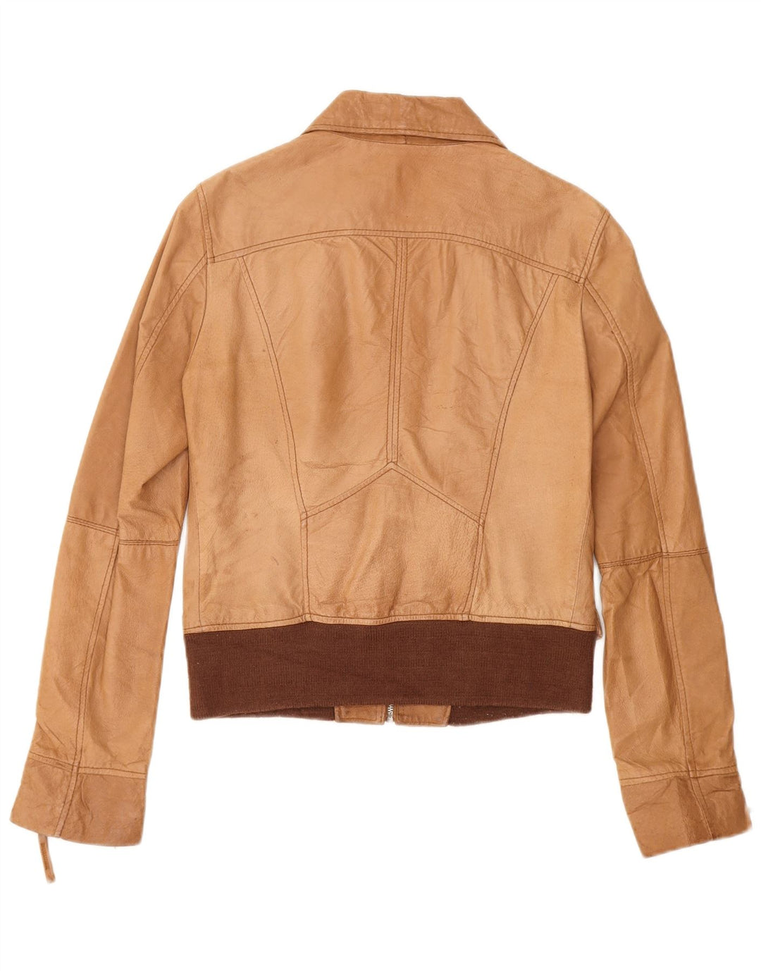 BATA Womens Bomber Leather Jacket IT 46 Large Brown Leather