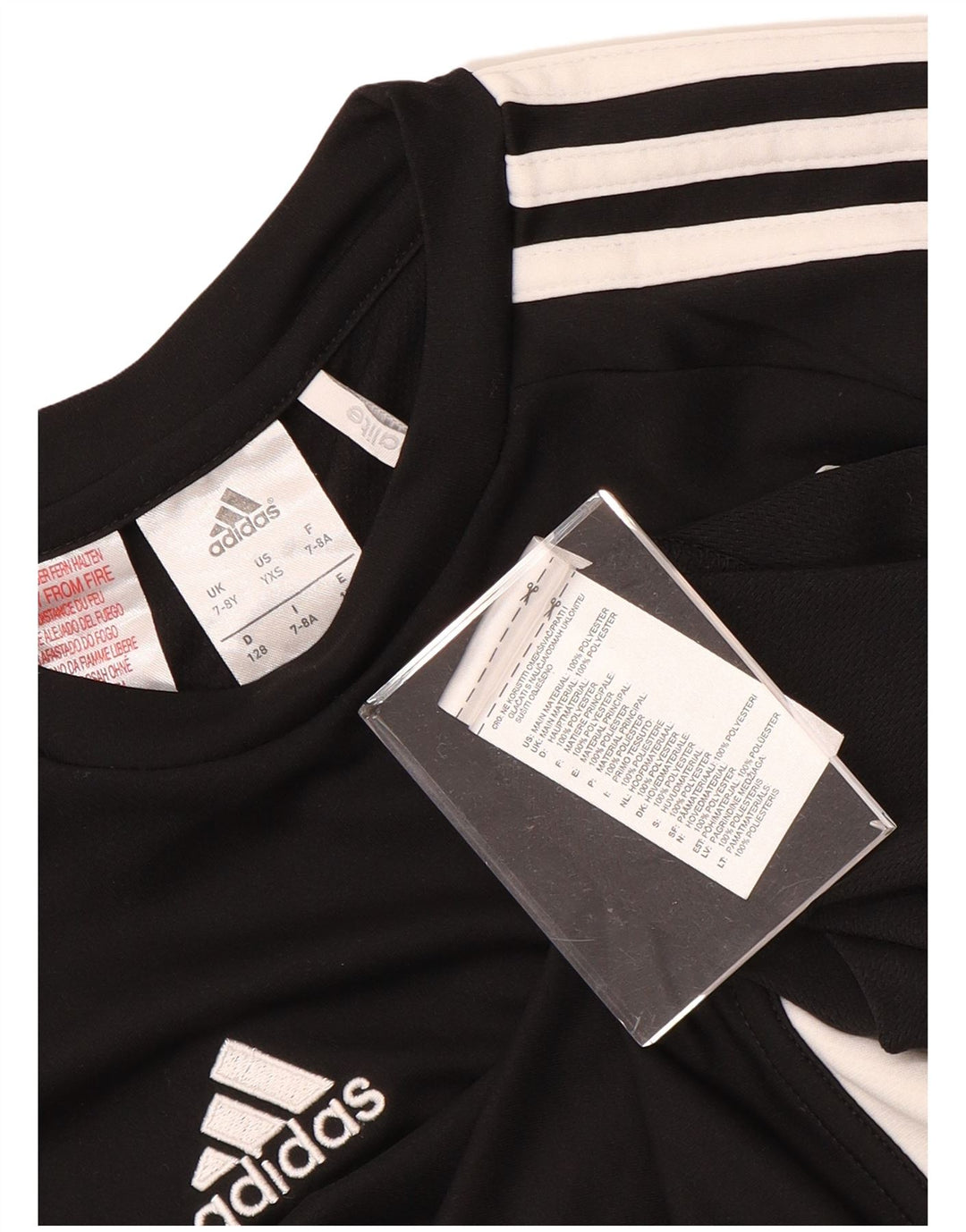 ADIDAS Boys Climalite Graphic T-Shirt Top 7-8 Years Black Polyester