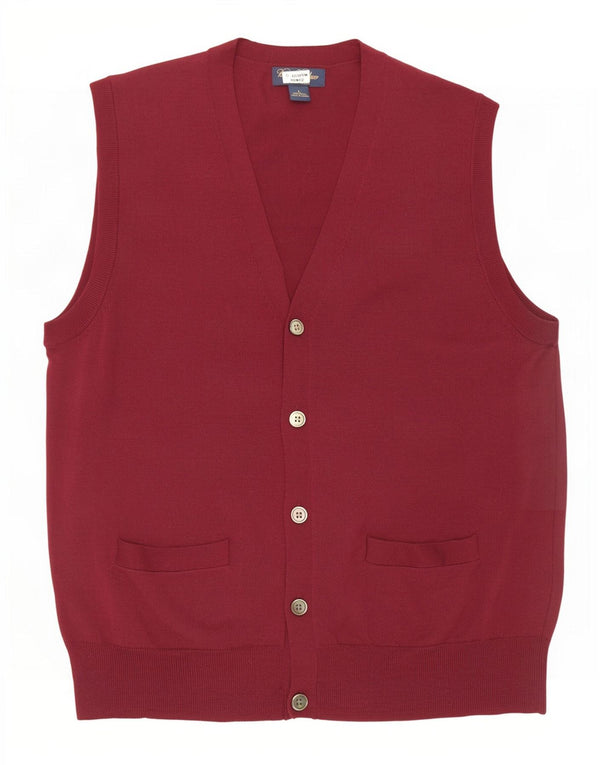 Brooks Brothers Mens Sleeveless Cardigan Sweater Large Burgundy Wool