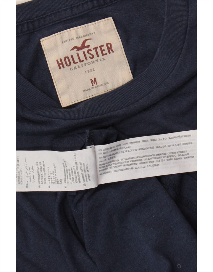 HOLLISTER Mens Graphic Top Long Sleeve Medium Navy Blue Cotton