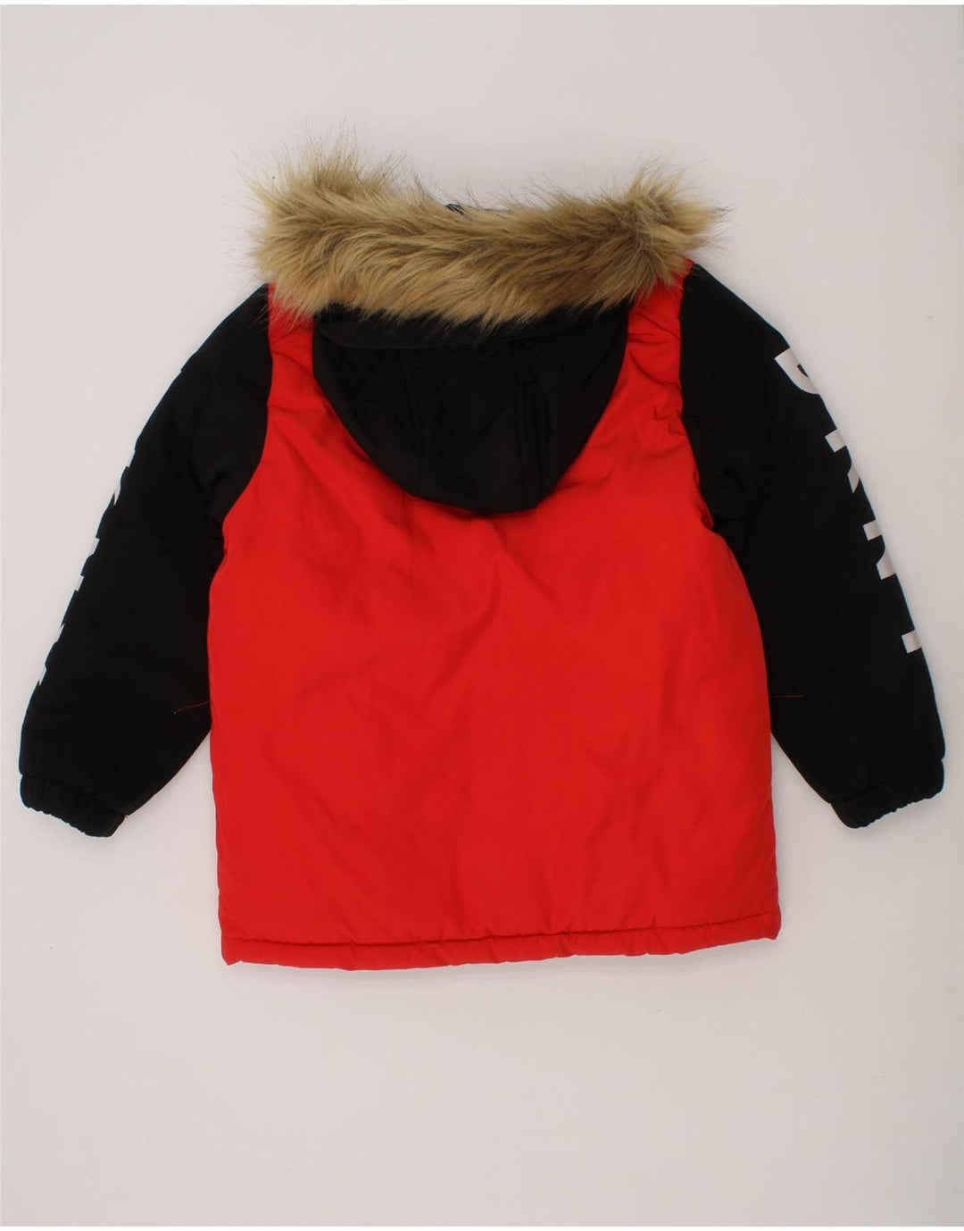 DKNY Boys Graphic Hooded Padded Jacket 5-6 Years Red Colourblock Polyester Vintage Dkny and Second-Hand Dkny from Messina Hembry 