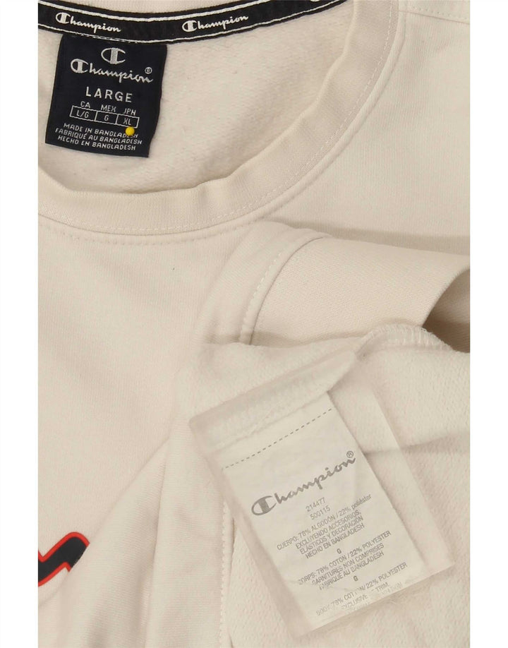 Champion Mens Graphic Sweatshirt Jumper Large White Cotton