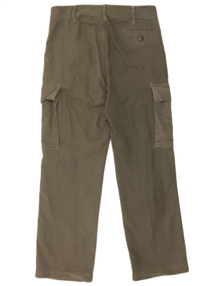 VINTAGE Mens Straight Cargo Trousers W30 L28 Khaki Cotton
