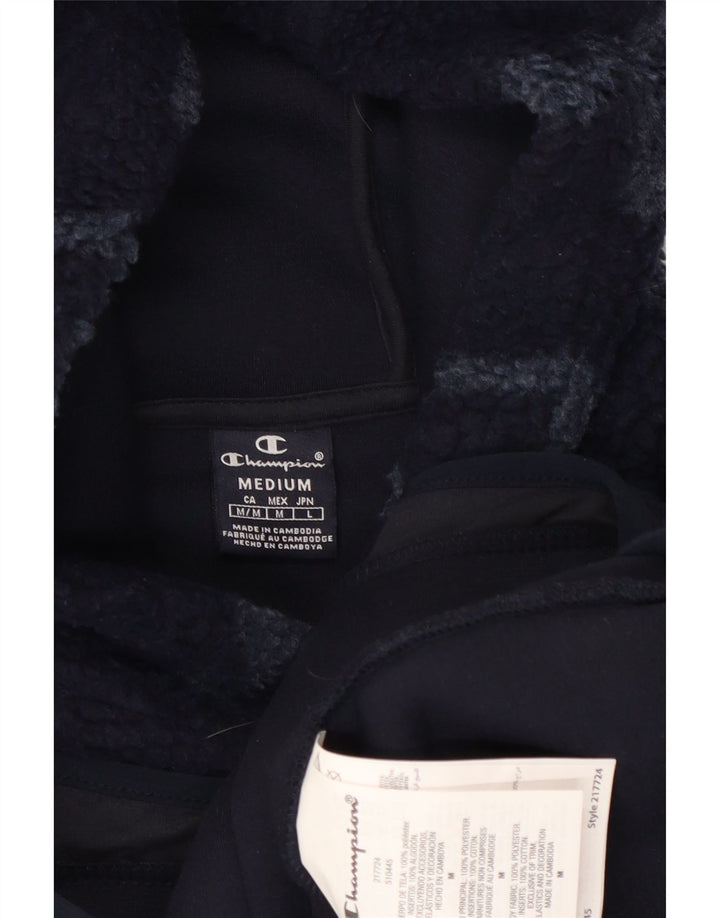 Champion Mens Graphic Hooded Fleece Jumper Medium Navy Blue Polyester