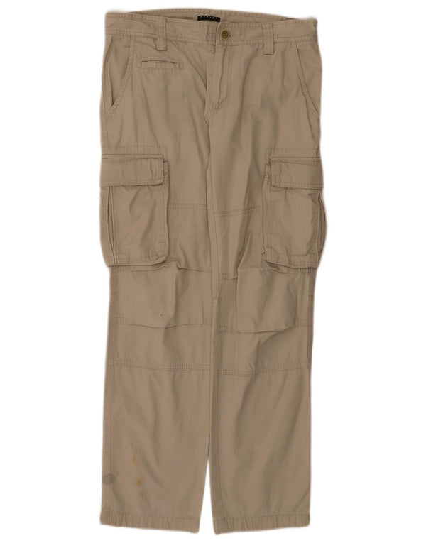 Sisley Womens Straight Cargo Trousers IT 46 Large W32 L30 Beige Cotton