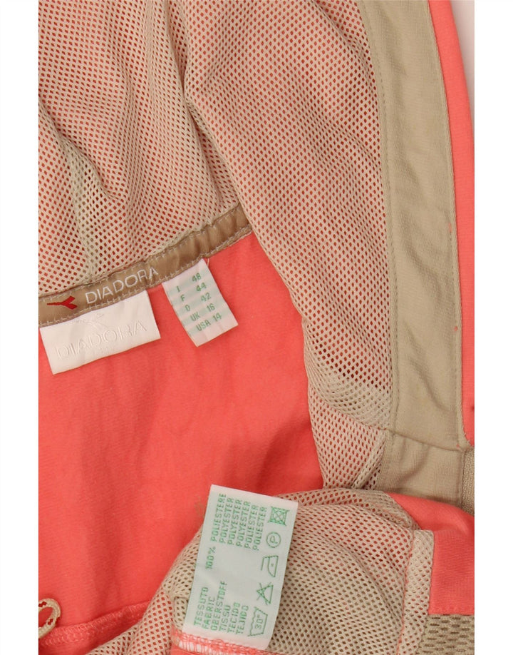 DIADORA Womens Hooded Tracksuit Top Jacket UK 16 Large Pink Colourblock