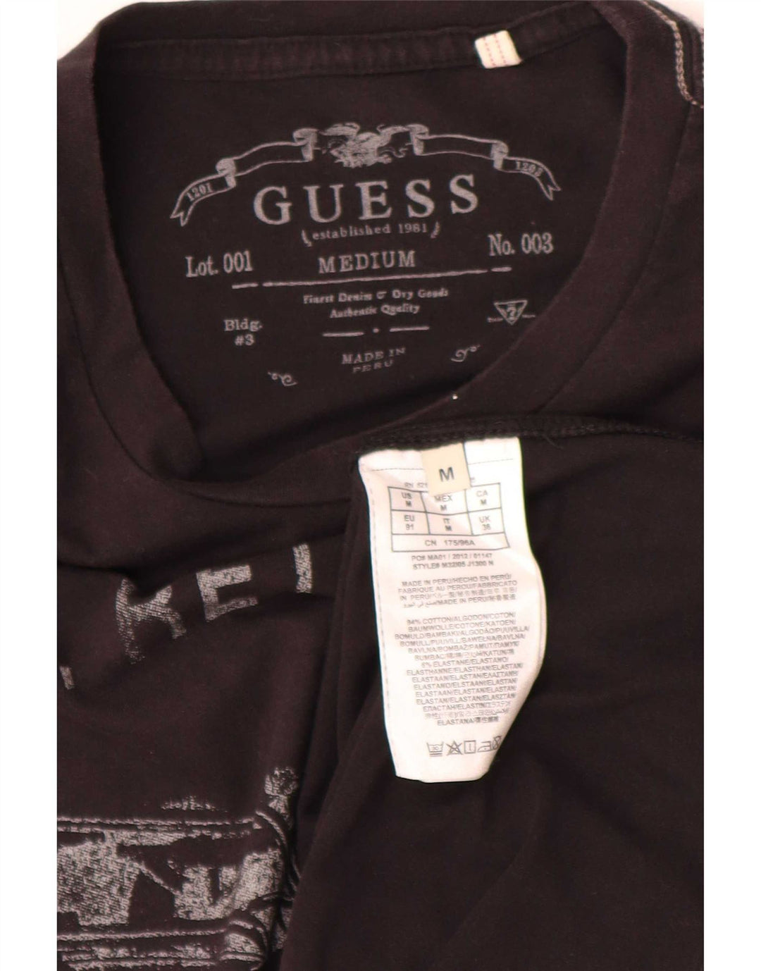 Guess Mens Regular Graphic T-Shirt Top Medium Black Cotton