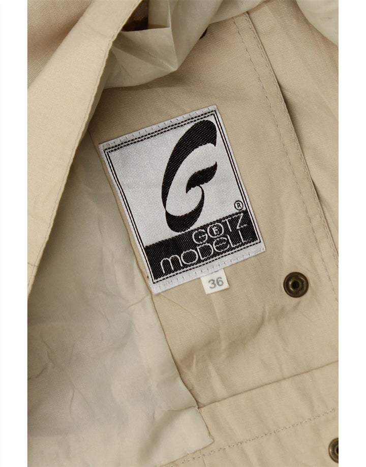 VINTAGE Womens Oversized Bomber Jacket EU 36 Small Beige Polyester