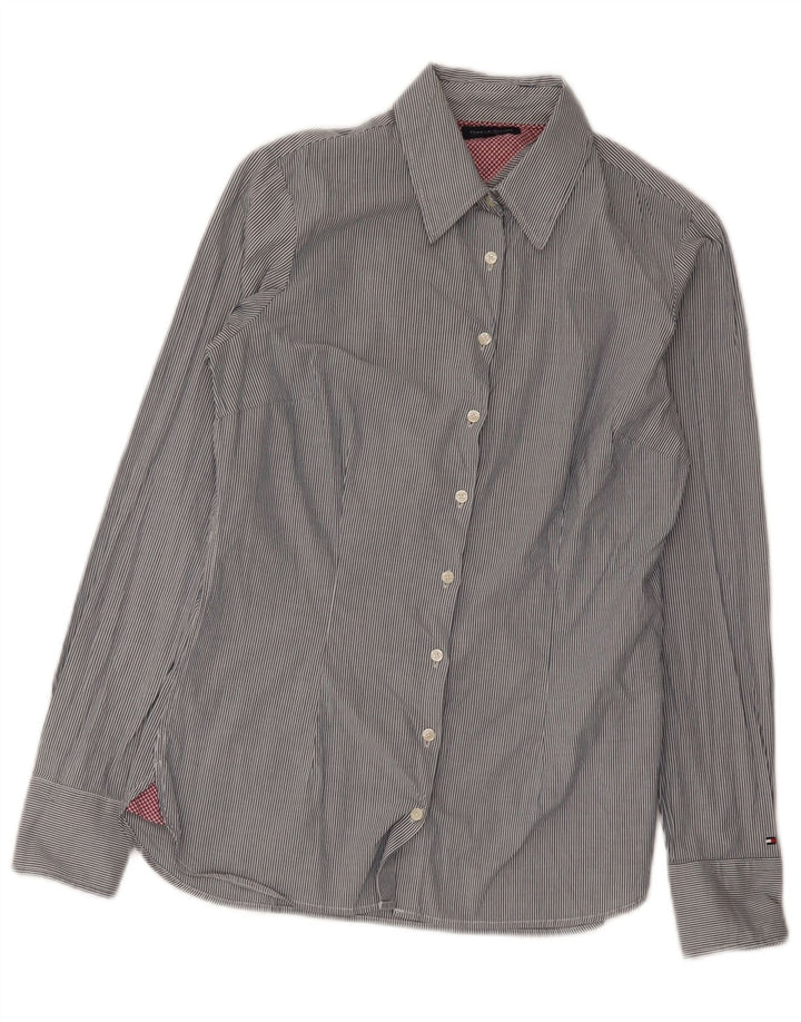Tommy Hilfiger Womens Shirt US 6 Medium Grey Pinstripe Cotton