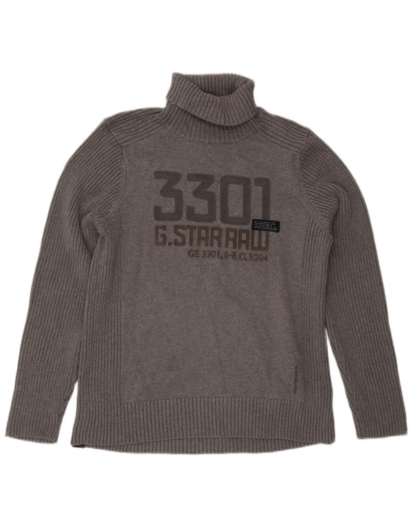 G-Star Mens Graphic Roll Neck Jumper Sweater XL Grey Cotton