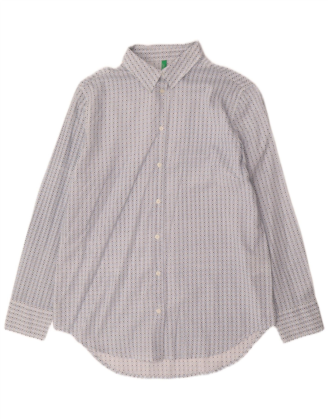 Benetton Womens Shirt Small Blue Geometric Cotton