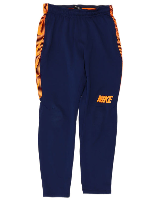 NIKE Boys Dri Fit Tracksuit Trousers 8-9 Years Small Navy Blue Colourblock