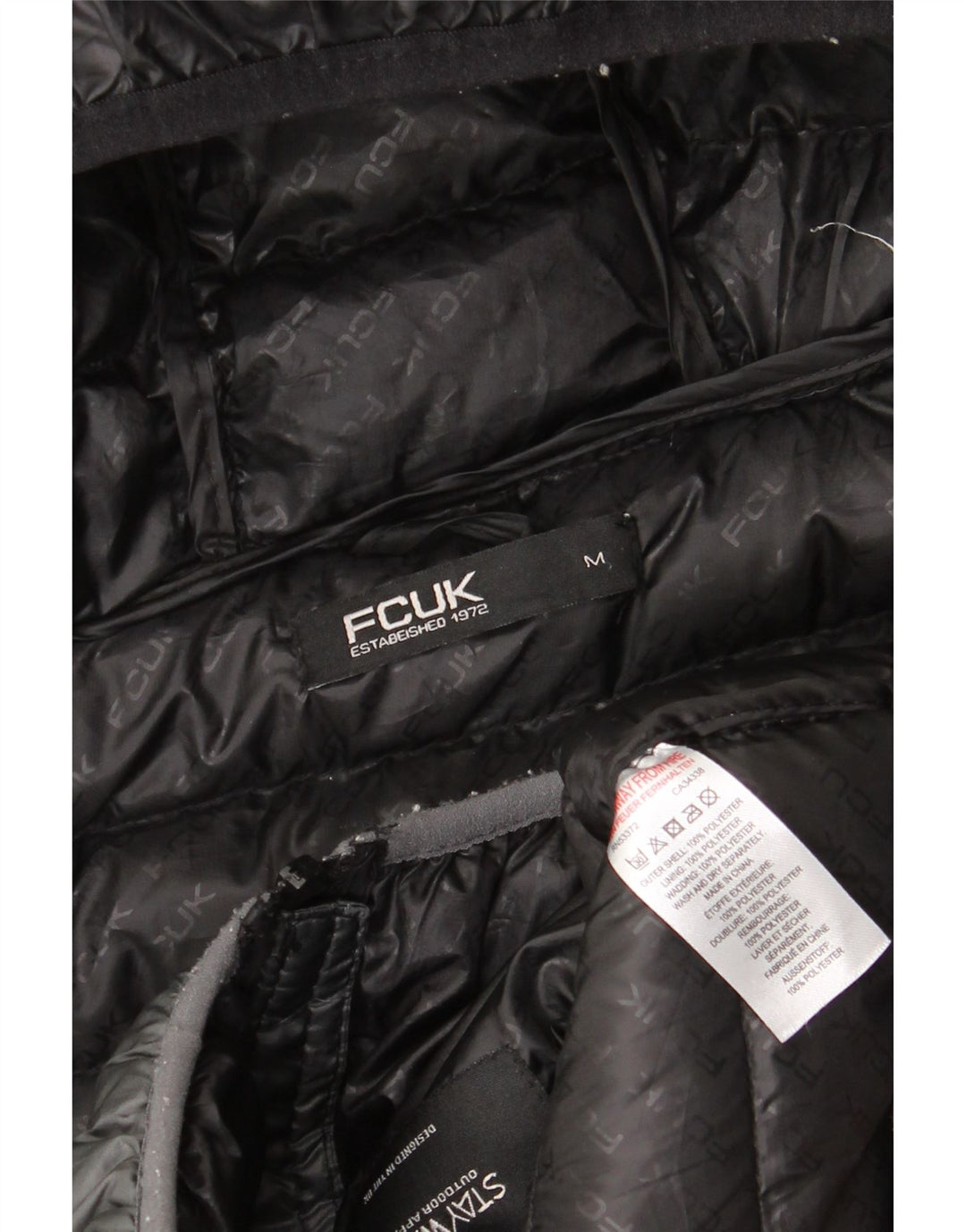 Fcuk Mens Hooded Padded Jacket UK 38 Medium Black Colourblock Polyester