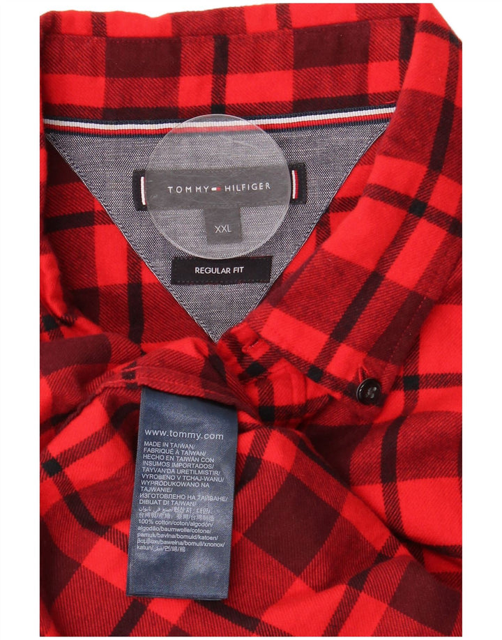 TOMMY HILFIGER Mens Regular Fit Flannel Shirt 2XL Red Check Cotton