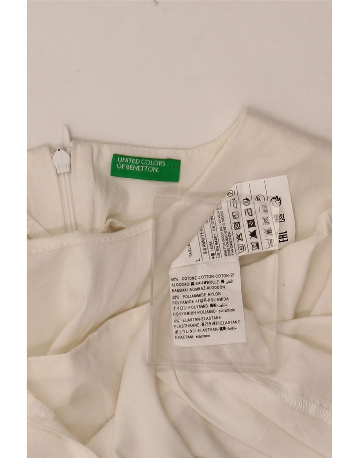 BENETTON Girls Blouse Top 8-9 Years Large White Cotton