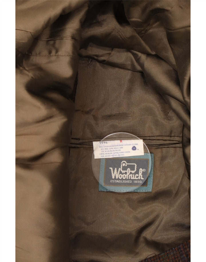 Woolrich Mens 2 Button Blazer Jacket UK 38 Medium Brown Houndstooth Wool