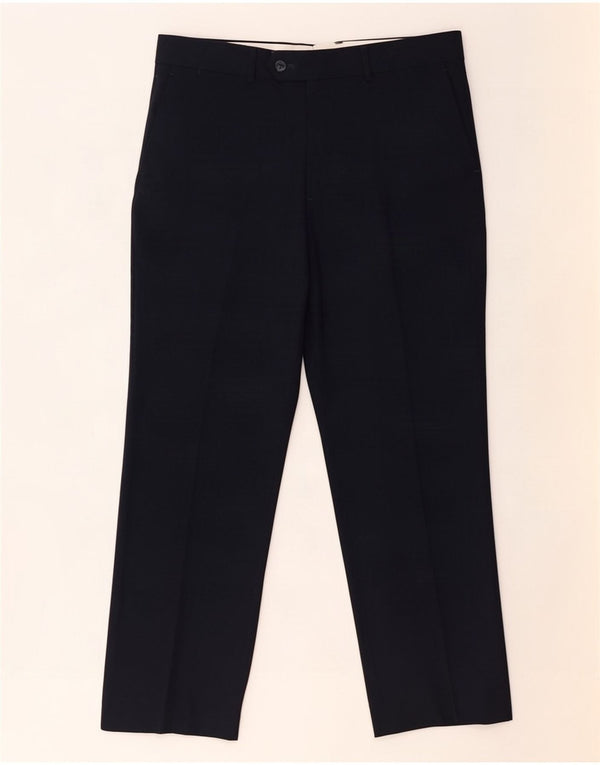 Zara Mens Straight Suit Trousers EU 44 Large W34 L29 Navy Blue Polyester