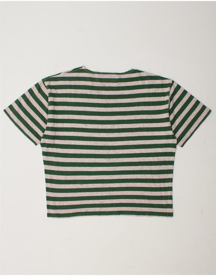 CHAMBERS Mens Graphic T-Shirt Top Medium Green Striped Cotton