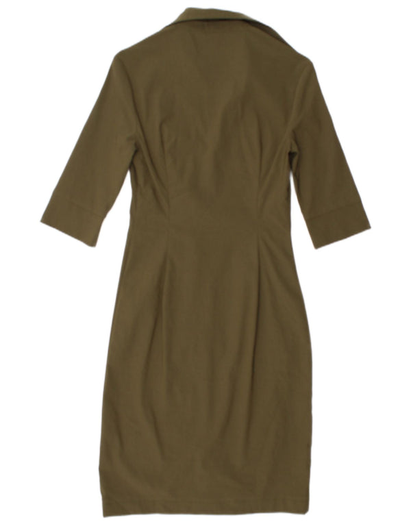 Zara Womens 3/4 Sleeve Shirt Dress EU 34 2XS Khaki Rayon