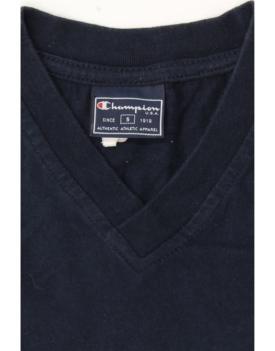 CHAMPION Mens Graphic T-Shirt Top Small Navy Blue Colourblock Cotton
