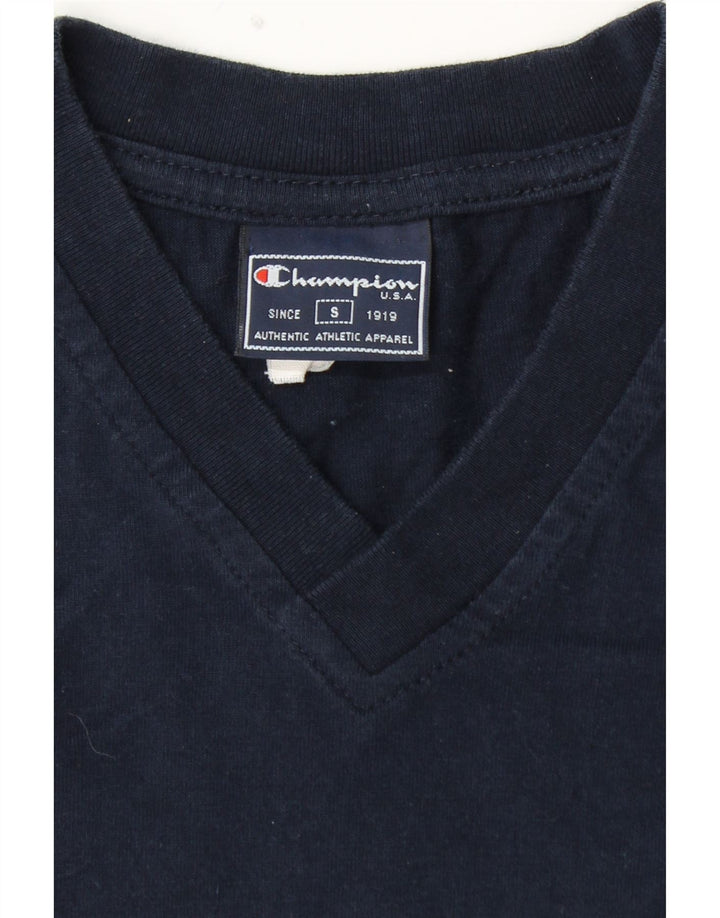 CHAMPION Mens Graphic T-Shirt Top Small Navy Blue Colourblock Cotton