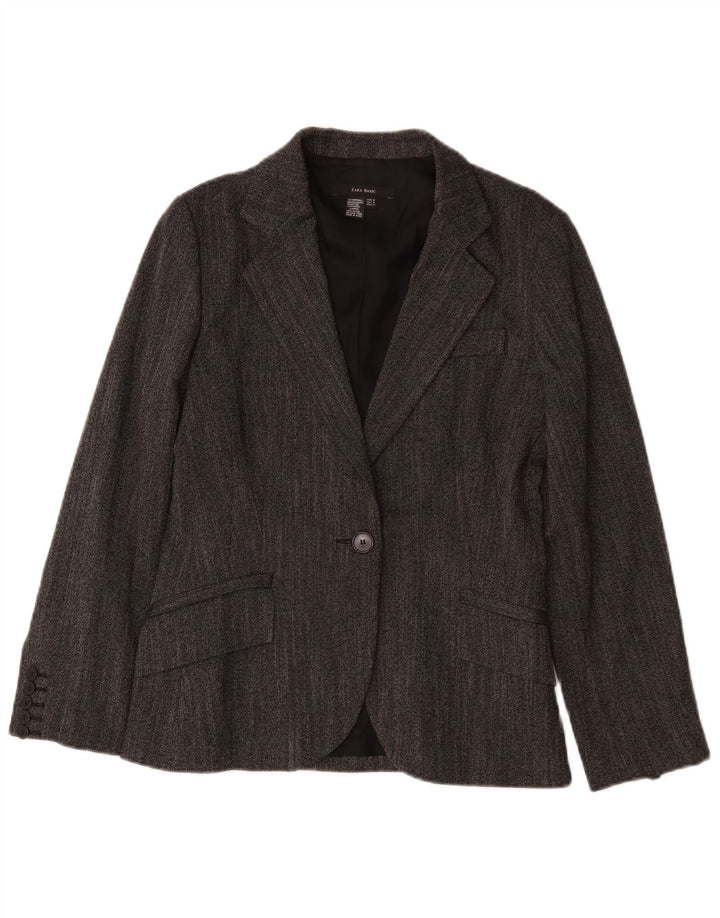 Zara Womens 1 Button Blazer Jacket UK 12 Medium Grey Polyester