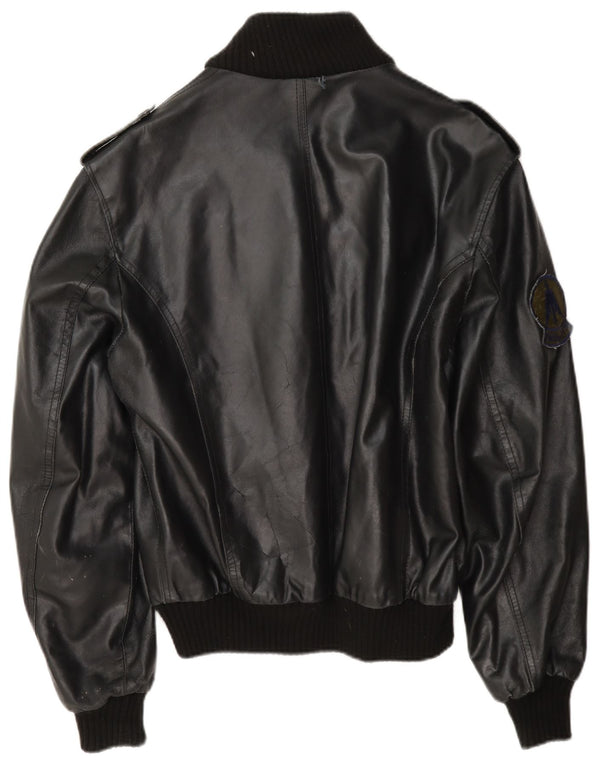 Vintage Mens Leather Flight Aviator Jacket UK 40 Large Black