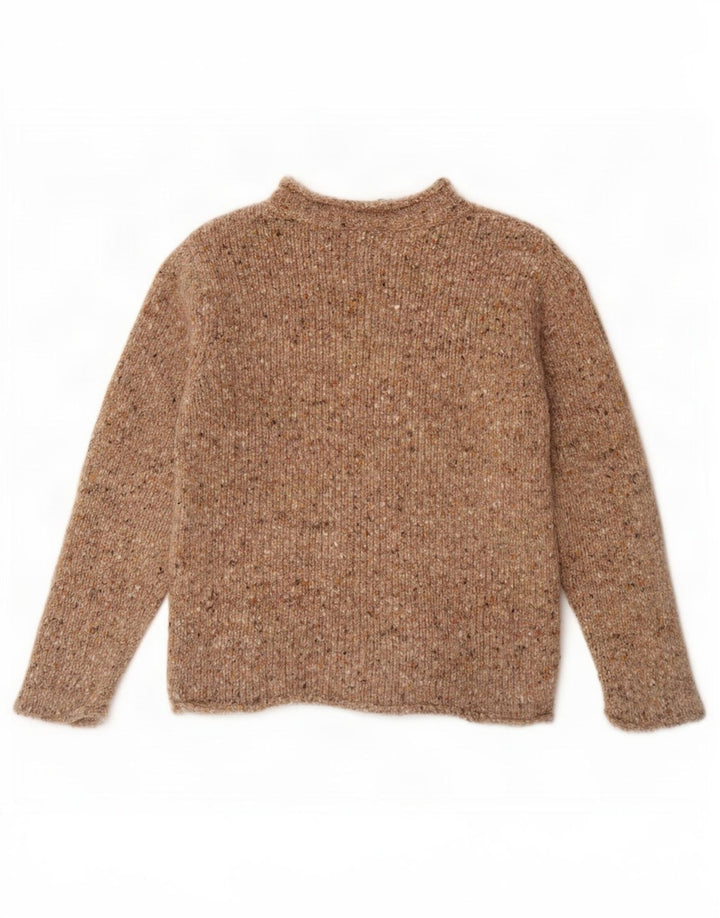 Aran Womens Oversized Turtle Neck Jumper Sweater UK 10 Small Beige Flecked