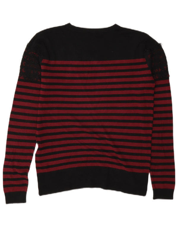Warehouse Womens Crew Neck Jumper Sweater UK 8 Small Black Striped Viscose