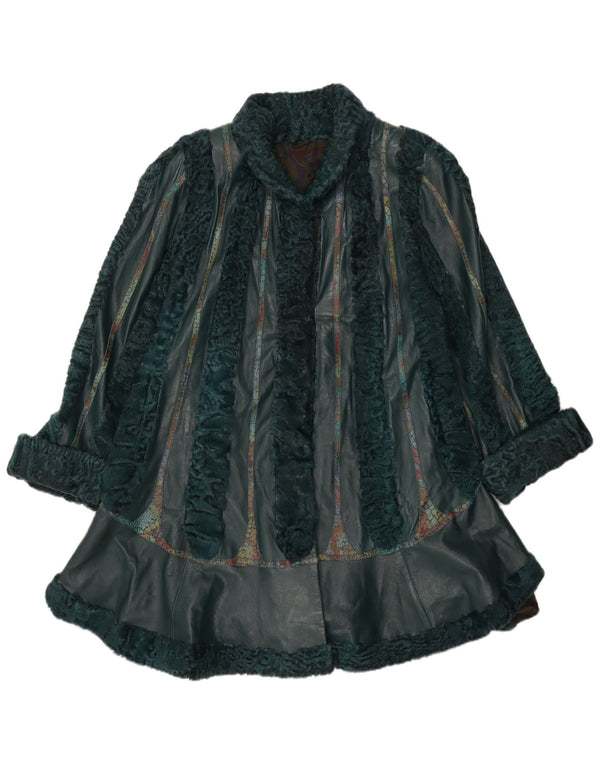 Vintage Womens Fur Leather Coat UK 22 3XL Green