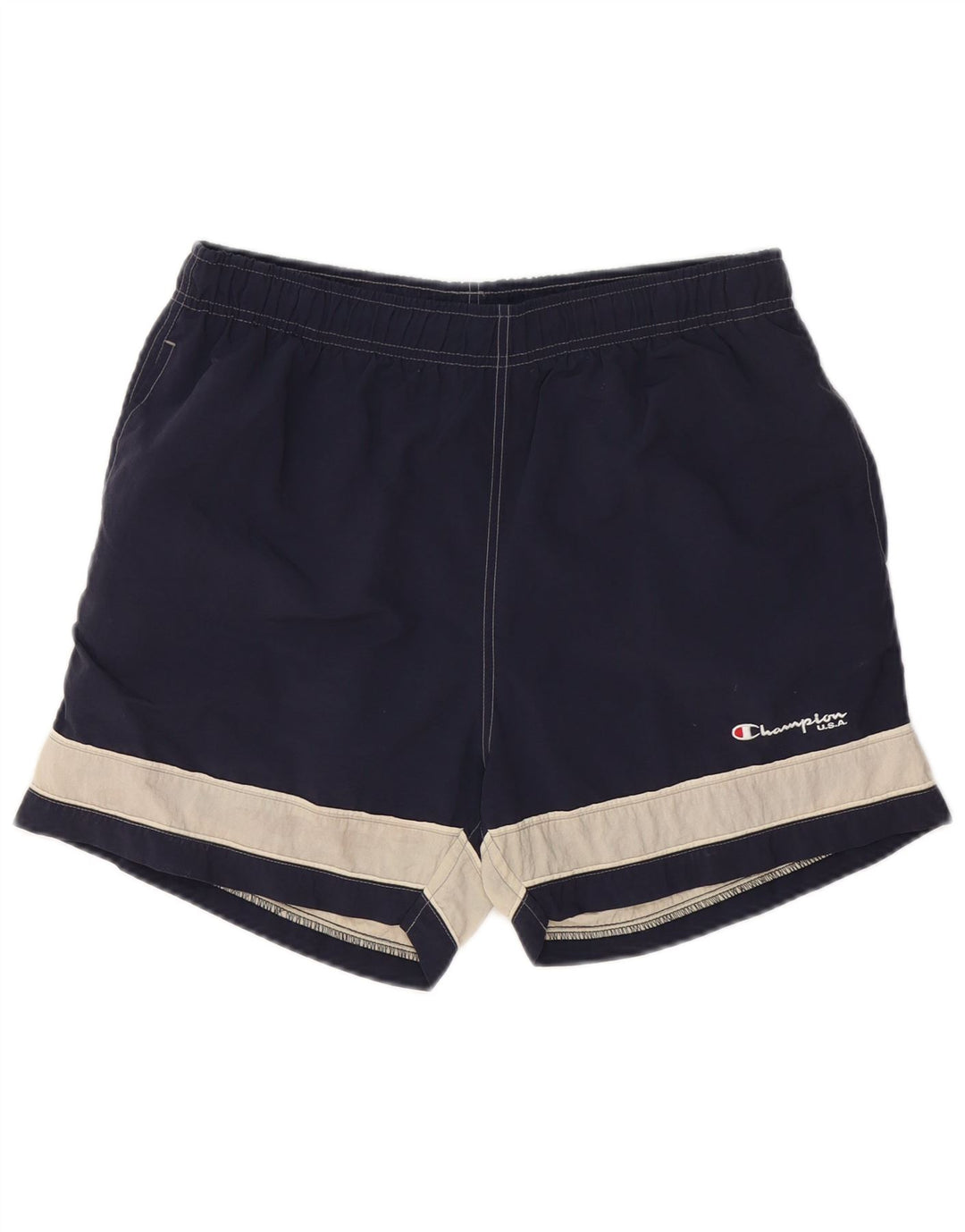 CHAMPION Mens Swimming Shorts Medium  Navy Blue Colourblock Polyamide