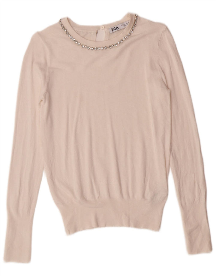 Zara Womens Boat Neck Jumper Sweater UK 10 Small Off White Viscose