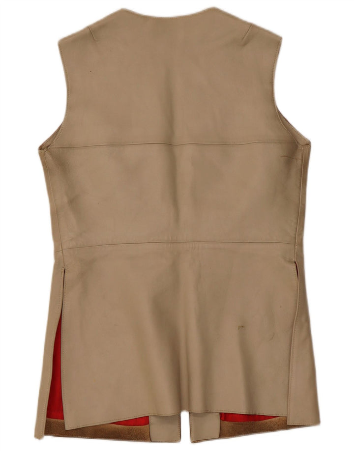 Vintage Womens Leather Gilet IT 38 XS Beige