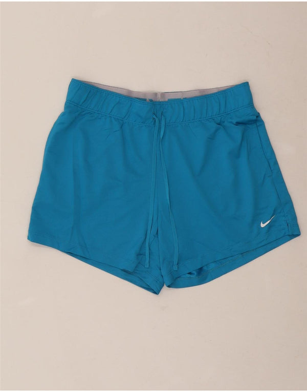 NIKE Womens Dri Fit Sport Shorts UK 10 Small  Blue Polyester