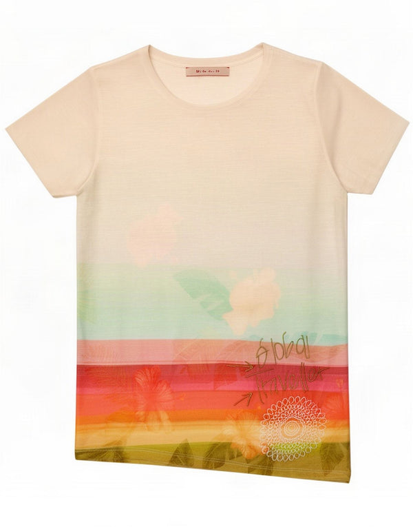 Desigual Womens Graphic T-Shirt Top UK 12 Medium White Floral Polyester