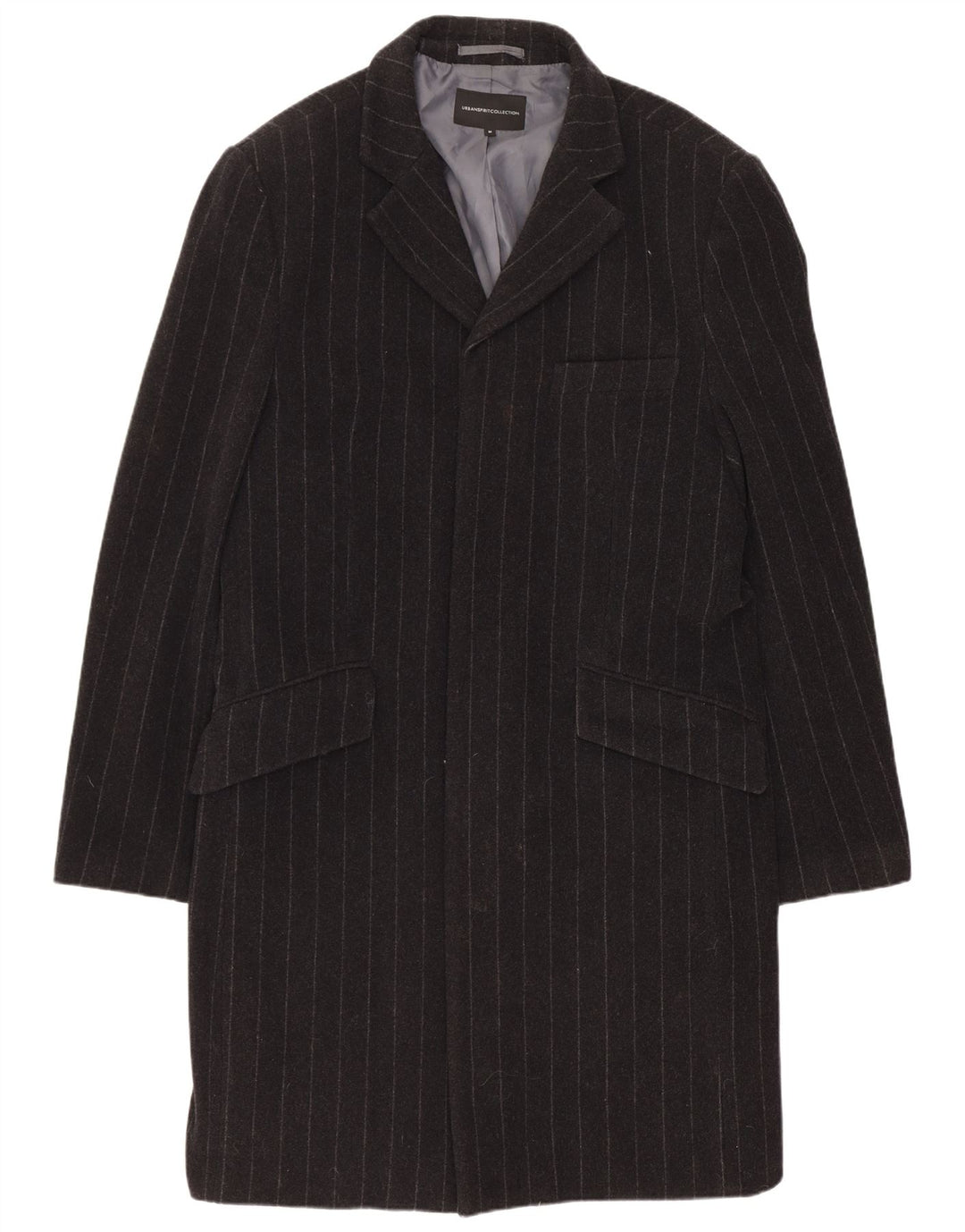 URBAN SPIRIT Mens Overcoat UK 38 Medium Black Striped Wool