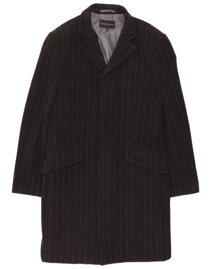 URBAN SPIRIT Mens Overcoat UK 38 Medium Black Striped Wool