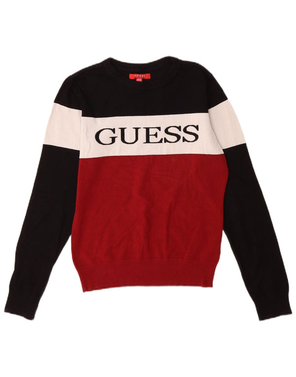 Guess Girls Crew Neck Jumper Sweater 11-12 Years Large Burgundy Colourblock