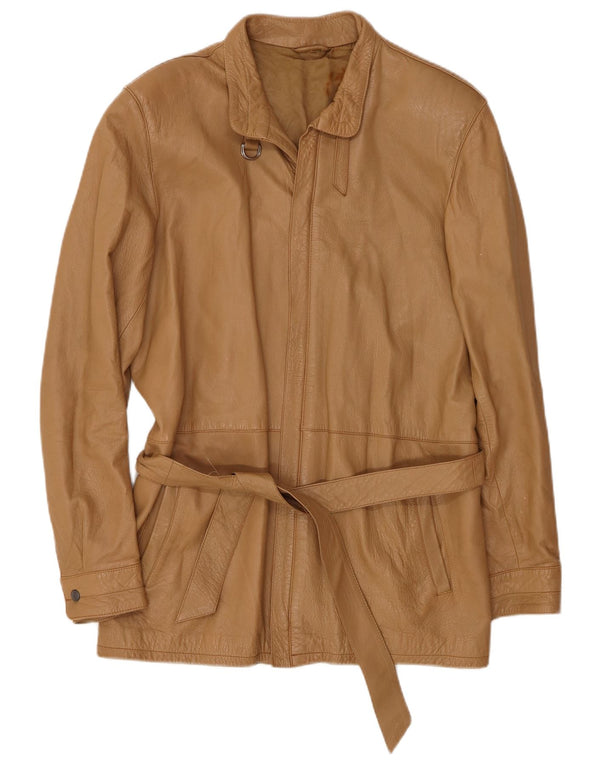 VINTAGE Womens Leather Jacket IT 46 Large Brown