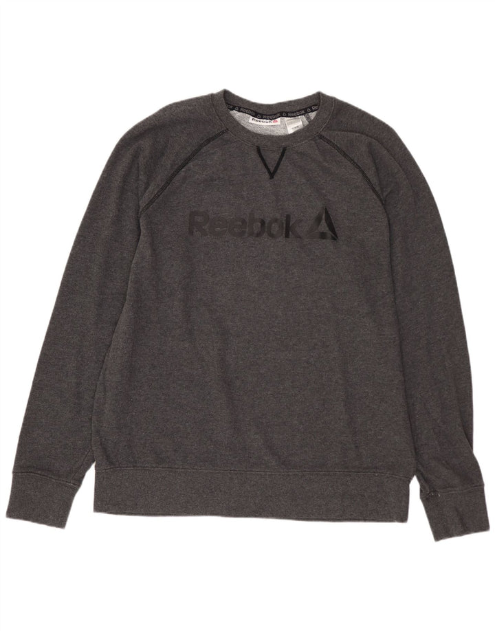 REEBOK Mens Graphic Sweatshirt Jumper Medium Grey Cotton