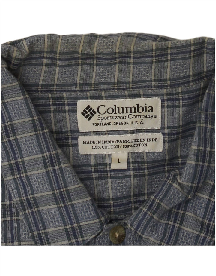 COLUMBIA Mens Short Sleeve Shirt Large Blue Check Cotton