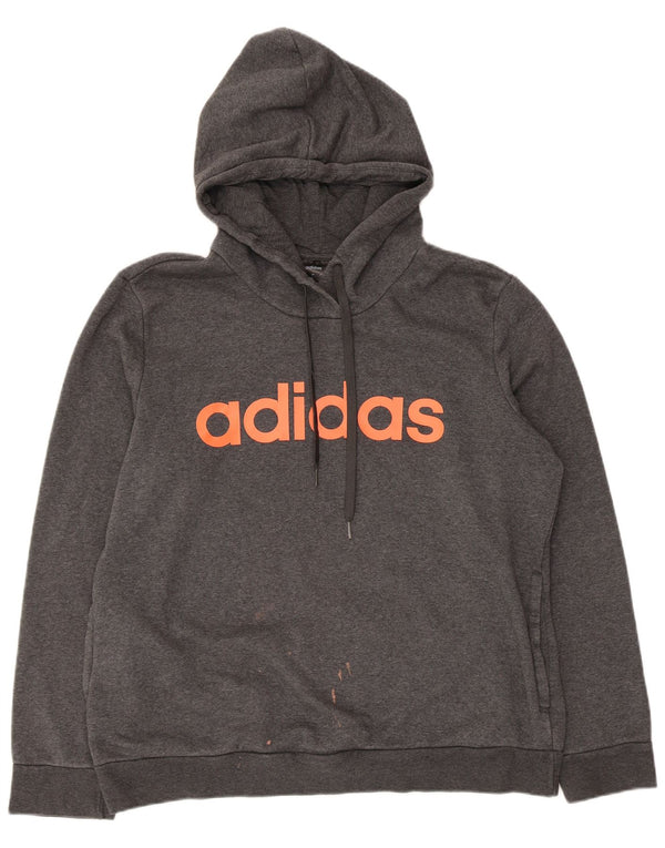 Adidas Womens Graphic Hoodie Jumper UK 20/22 XL Grey Cotton