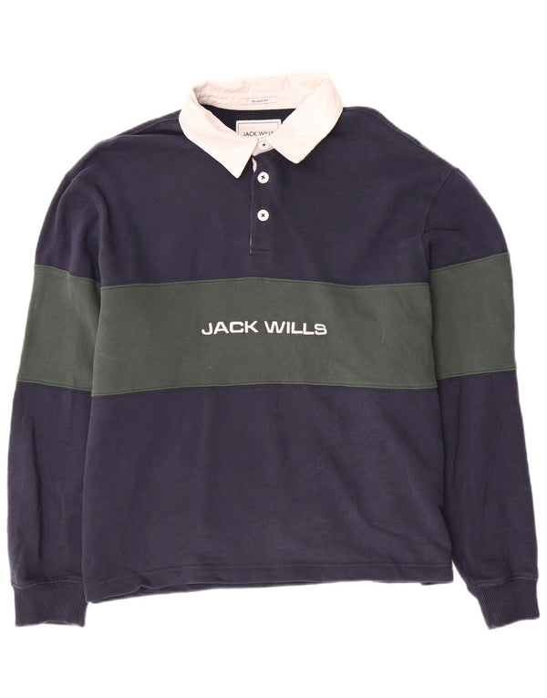 JACK WILLS Mens Graphic Rugby Polo Shirt XL Navy Blue Colourblock
