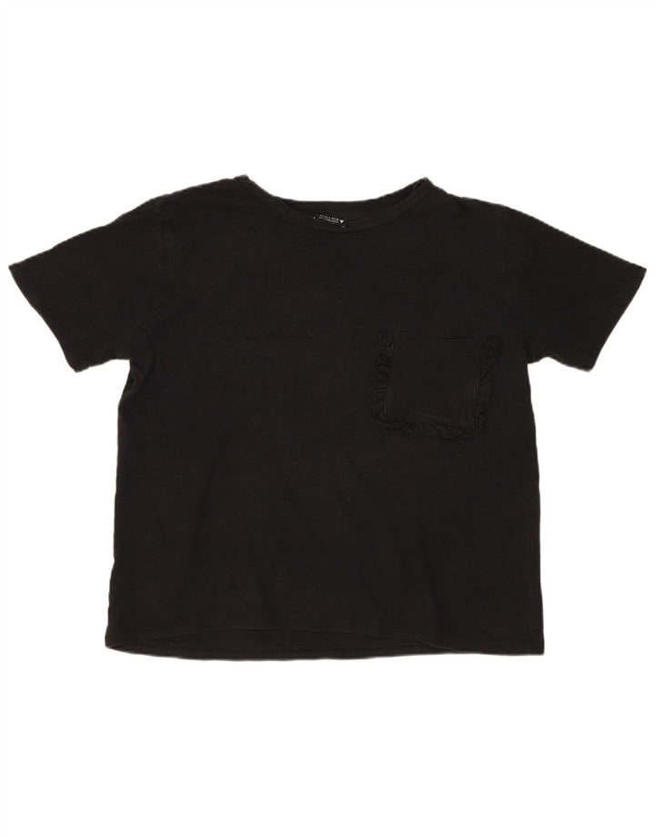 Zara Womens Crop Oversized T-Shirt Top UK 10 Small Black Cotton