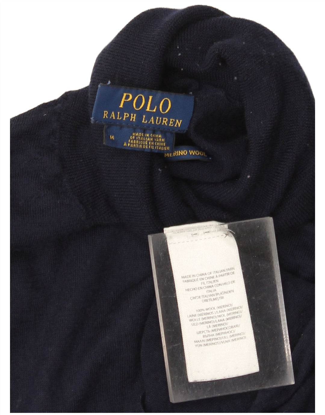 Polo Ralph Lauren Mens Roll Neck Jumper Sweater Medium Navy Blue Wool